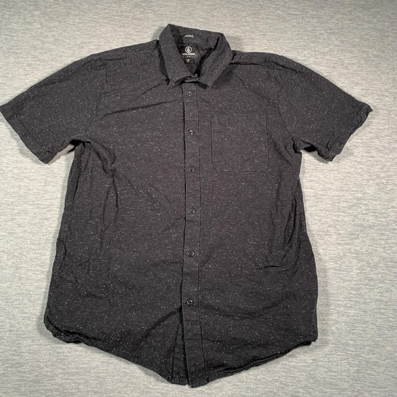 Volcom Shirt Mens XL Black Short Sleeve Classic Fit Button Up Cotton Lightweight - Picture 1 of 11